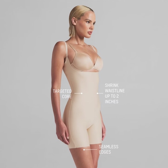 SKIMS SHEER CORE SCULPT OPEN BUST MID THIGH BODYSUIT CLAY NUDE XL SOLD OUT! NEW! - Picture 2 of 10